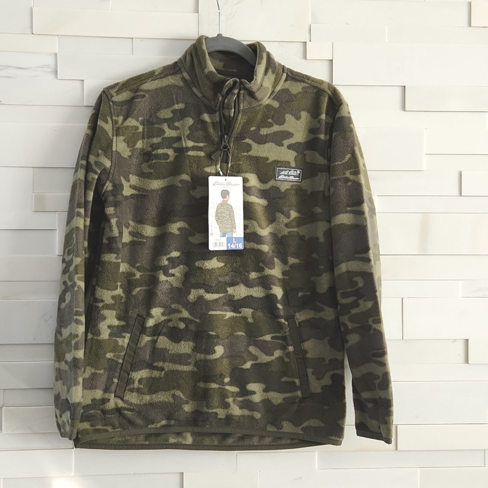 EDDIE BAUER KIDS FLEECE SWEATER. ARMY GREEN SIZE L 14/16